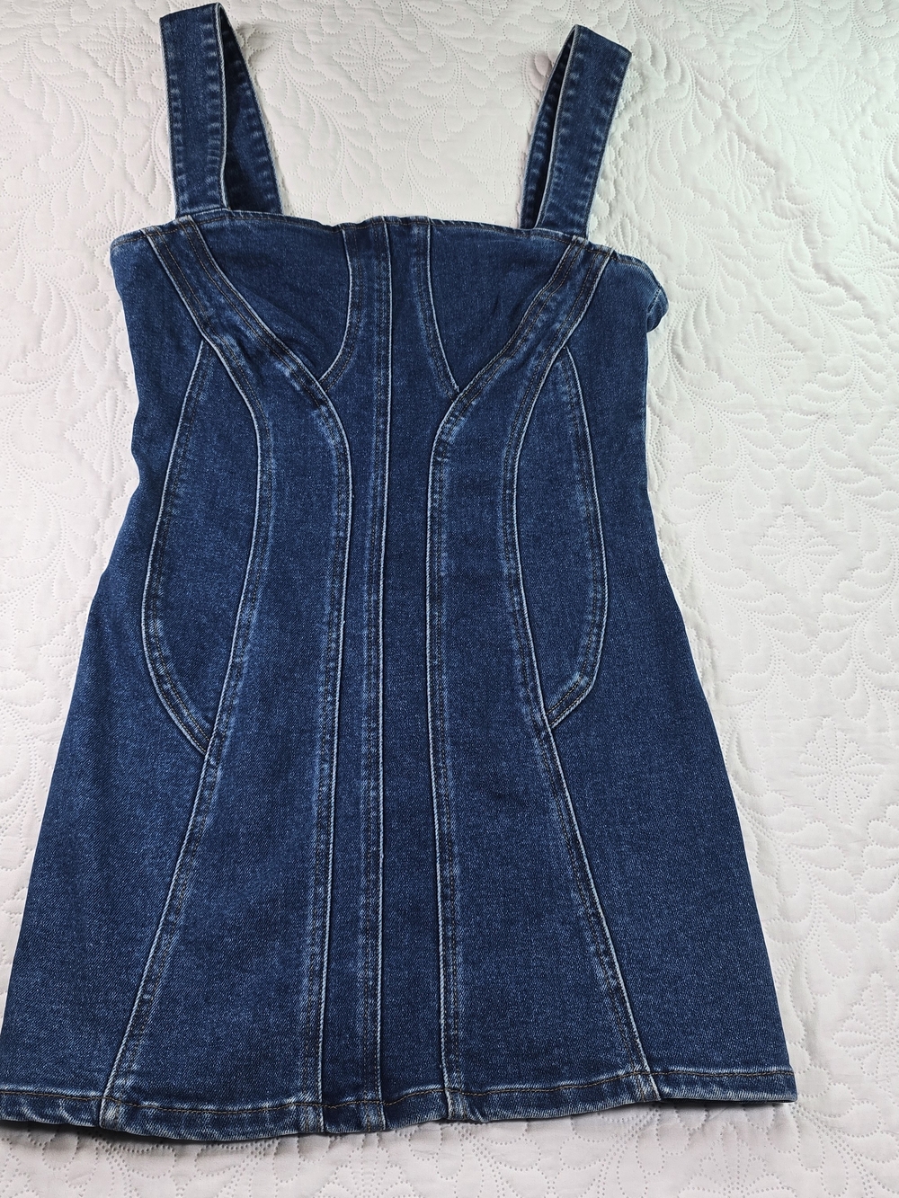 Forever 21 Denim Corset Minidress Size M Medium Blue Jean Bustier Stretch Fitted